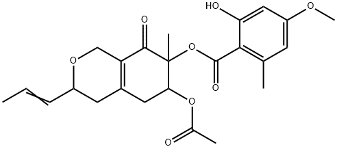 2-Hydroxy-4-methoxy-6-methylbenzoic acid 6-acetoxy-3,4,5,6,7,8-hexahydro-7-methyl-8-oxo-3-(1-propenyl)-1H-2-benzopyran-7-yl ester 结构式