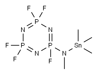 2,2,4,4,6-ペンタフルオロ-2,2,4,4,6,6-ヘキサヒドロ-6-[メチル(トリメチルスタンニル)アミノ]-1,3,5,2,4,6-トリアザトリホスホリン 化学構造式