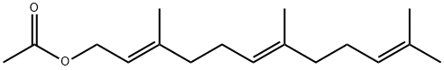 酢酸(2E,6E)-3,7,11-トリメチル-2,6,10-ドデカトリエニル 化学構造式