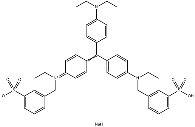 3-[[[N-エチル-[4-[4-ジエチルアミノ-4'-[[3-(ソジオオキシスルホニル)ベンジル](エチル)アミノ]ベンズヒドリリデン]-2,5-シクロヘキサジエン-1-イリデン]イミニウム]-N-イル]メチル]ベンゼンスルホン酸アニオン 化学構造式