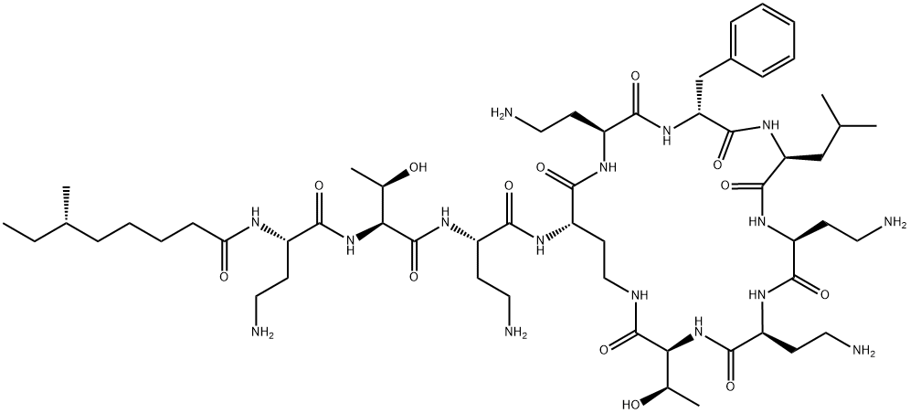 (-)-N2-[[(6S)-6-メチルオクタノイル]-L-A2bu-L-Thr-L-A2bu-]シクロ(L-A2bu*-L-A2bu-D-Phe-L-Leu-L-A2bu-L-A2bu-L-Thr-) 化学構造式