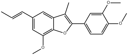 2-(3,4-ジメトキシフェニル)-7-メトキシ-3-メチル-5-[(E)-1-プロペニル]ベンゾフラン 化学構造式