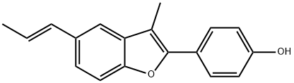 4-[3-メチル-5-[(E)-1-プロペニル]ベンゾフラン-2-イル]フェノール 化学構造式