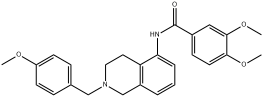 3,4-ジメトキシ-N-[1,2,3,4-テトラヒドロ-2-(p-メトキシベンジル)イソキノリン-5-イル]ベンズアミド 化学構造式