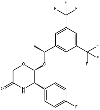 (5S,6R)-6-[(1R)-1-[3,5-ビス(トリフルオロメチル)フェニル]エトキシ]-5-(4-フルオロフェニル)-3-モルホリノン[APREPITANT-M3]アプレピタント-M3 化学構造式