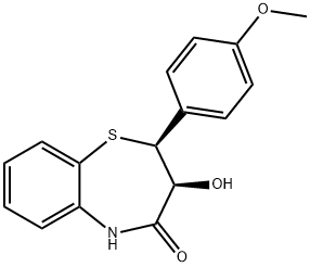 (2S,3S)-(+)-2,3-ジヒドロ-3-ヒドロキシ-2-(4-メトキシフェニル)-1,5-ベンゾチアゼピン-4(5H)-オン 化学構造式