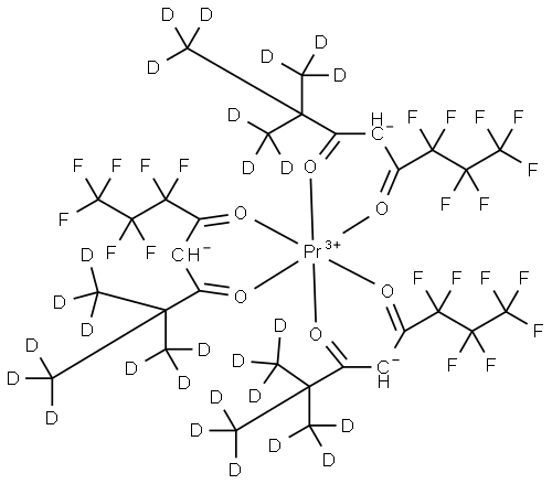 tris[6,6,7,7,8,8,8-heptafluoro-2,2-di[(2H3)methyl](1,1,1-2H3)octane-3,5-dionato-O,O']praseodymium Struktur