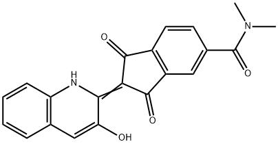 2,3-ジヒドロ-2-[3-ヒドロキシキノリン-2(1H)-イリデン]-N,N-ジメチル-1,3-ジオキソ-1H-インデン-5-カルボアミド 化学構造式