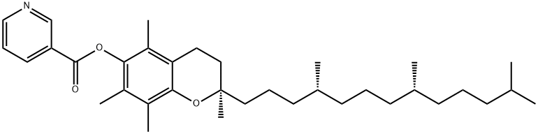 3-ピリジンカルボン酸[(2R)-3,4-ジヒドロ-2,5,7,8-テトラメチル-2-[(4R,8R)-4,8,12-トリメチルトリデシル]-2H-1-ベンゾピラン]-6-イル 化学構造式