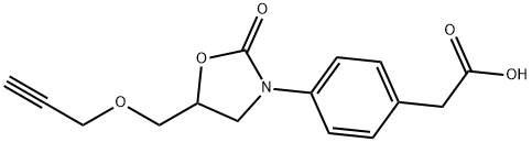 4-[2-オキソ-5-(2-プロピニルオキシメチル)オキサゾリジン-3-イル]フェニル酢酸 化学構造式