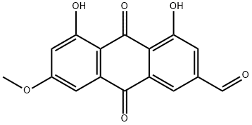 9,10-ジヒドロ-4,5-ジヒドロキシ-7-メトキシ-9,10-ジオキソ-2-アントラセンカルボアルデヒド 化学構造式