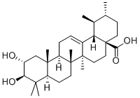 2α,3β-ジヒドロキシ-19β-メチル-30-ノルオレアナ-12-エン-28-酸 化学構造式