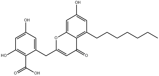 2-[(5-Heptyl-7-hydroxy-4-oxo-4H-1-benzopyran-2-yl)methyl]-4,6-dihydroxybenzoic acid Structure
