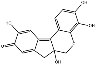 6a,7-ジヒドロ-3,4,6a,10-テトラヒドロキシベンゾ[b]インデノ[1,2-d]ピラン-9(6H)-オン 化学構造式