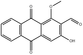 9,10-ジヒドロ-3-ヒドロキシ-1-メトキシ-9,10-ジオキソ-2-アントラセンカルボアルデヒド 化学構造式