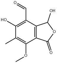 1,3-ジヒドロ-3,5-ジヒドロキシ-7-メトキシ-6-メチル-1-オキソ-4-イソベンゾフランカルボアルデヒド 化学構造式