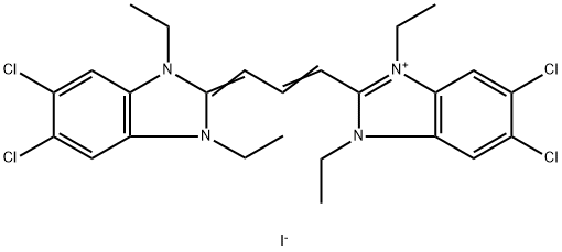 5,6-ジクロロ-1,3-ジエチル-2-[7-[(5,6-ジクロロ-1,3-ジエチル-2,3-ジヒドロ-1H-ベンゾイミダゾール)-2-イリデン]ヘプタ-1,3,5-トリエン-1-イル]-3H-ベンゾイミダゾール-1-イウム·ヨージド 化学構造式