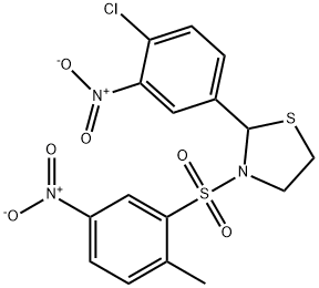 Thiazolidine, 2-(4-chloro-3-nitrophenyl)-3-[(2-methyl-5-nitrophenyl)sulfonyl]- (9CI) Structure