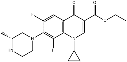 3-Quinolinecarboxylic acid, 1-cyclopropyl-6,8-difluoro-1,4-dihydro-7-[(3R)-3-Methyl-1-piperazinyl]-4-oxo-, ethyl ester 结构式
