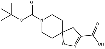 8-(TERT-ブチルトキシカルボニル)-1-オキサ-2,8-ジアザスピロ[4.5]デス-2-エン-3-カルボン酸 化学構造式