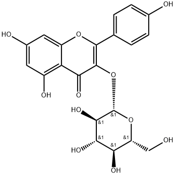 5,7-ジヒドロキシ-2-(4-ヒドロキシフェニル)-3-(β-D-グルコピラノシルオキシ)-4H-1-ベンゾピラン-4-オン 化学構造式