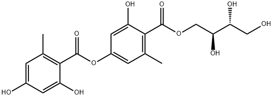 2,4-Dihydroxy-6-methylbenzoic acid 3-hydroxy-5-methyl-4-[[(2R,3S)-2,3,4-trihydroxybutoxy]carbonyl]phenyl ester Struktur