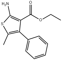 2-アミノ-5-メチル-4-フェニル-3-チオフェンカルボン酸エチル 化学構造式