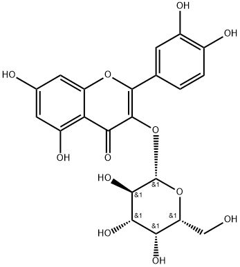 5,7-ジヒドロキシ-2-(3,4-ジヒドロキシフェニル)-3-(β-D-ガラクトピラノシルオキシ)-4H-1-ベンゾピラン-4-オン 化学構造式