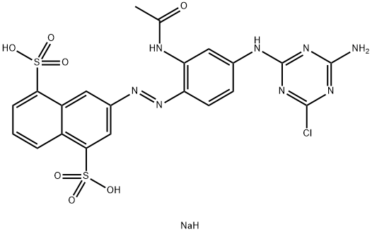 3-[[2-(アセチルアミノ)-4-[(4-アミノ-6-クロロ-1,3,5-トリアジン-2-イル)アミノ]フェニル]アゾ]-1,5-ナフタレンジスルホン酸ジナトリウム 化学構造式