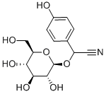 (S)-α-(β-D-グルコピラノシルオキシ)-4-ヒドロキシベンゼンアセトニトリル 化学構造式