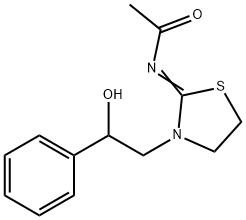N-[3-(2-ヒドロキシ-2-フェニルエチル)チアゾリジン-2-イリデン]アセトアミド 化学構造式