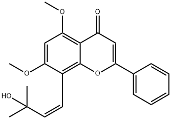 8-[(Z)-3-ヒドロキシ-3-メチル-1-ブテニル]-5,7-ジメトキシ-2-フェニル-4H-1-ベンゾピラン-4-オン 化学構造式