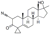 17-hydroxy-17-methyl-3-oxospiro(androst-5-ene-4,1'-cyclopropane)-2-carbonitrile Struktur