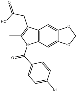 5-(4-ブロモベンゾイル)-6-メチル-5H-1,3-ジオキソロ[4,5-f]インドール-7-酢酸 化学構造式