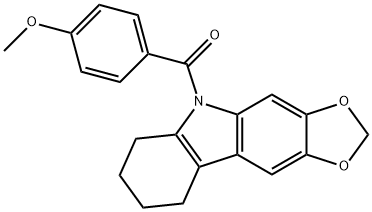 5-(p-アニソイル)-6,7,8,9-テトラヒドロ-5H-1,3-ジオキソロ[4,5-b]カルバゾール 化学構造式