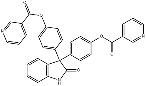 ビス[3-ピリジンカルボン酸](1,2-ジヒドロ-2-オキソ-3H-インドール-3-イリデン)ジ(4,1-フェニレン) 化学構造式