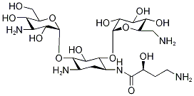 D-Streptamine, o-3-amino-3-deoxy-alpha-D-glucopyranosyl-(1-6)-o-(6-amino-6-deoxy-alpha-D-glucopyranosyl-(1-4))-N(sup 3)-(4-amino-2-hydroxybutyryl)-2-deoxy- Structure