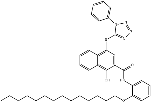 1-羟基-4-[(1-苯基-1氢-四唑-5-炔)硫]-N-[2-(十四烷氧)苯基]-2-萘甲酰胺 结构式