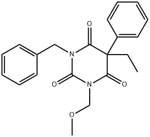 1-benzyl-5-ethyl-3-(methoxymethyl)-5-phenyl-1,3-diazinane-2,4,6-trione Struktur