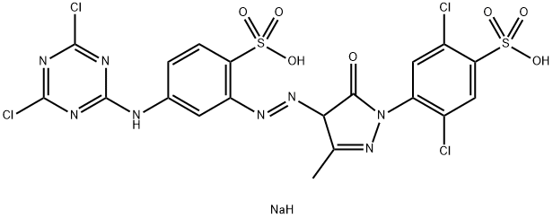 2,5-ジクロロ-4-[4-[[5-[(4,6-ジクロロ-1,3,5-トリアジン-2-イル)アミノ]-2-スルホフェニル]アゾ]-4,5-ジヒドロ-3-メチル-5-オキソ-1H-ピラゾール-1-イル]ベンゼンスルホン酸二ナトリウム 化学構造式