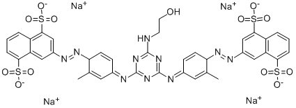 3,3'-[[6-[(2-ヒドロキシエチル)アミノ]-1,3,5-トリアジン-2,4-ジイル]ビス[イミノ(2-メチル-4,1-フェニレン)アゾ]]ビス[1,5-ナフタレンジスルホン酸ジナトリウム] 化学構造式