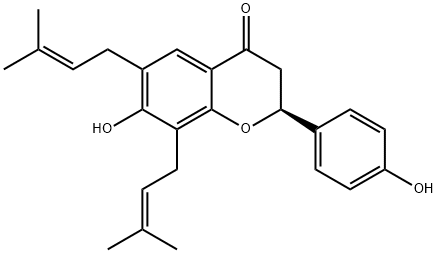 (S)-2,3-Dihydro-7-hydroxy-2-(4-hydroxyphenyl)-6,8-bis(3-methyl-2-butenyl)-4H-1-benzopyran-4-one, 50939-03-2, 结构式