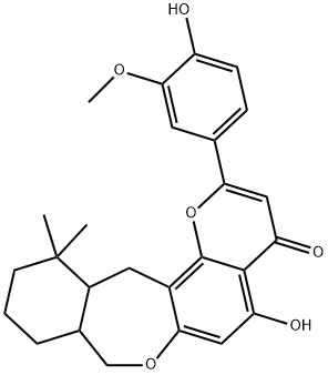 8,8a,9,10,11,12,12a,13-Octahydro-5-hydroxy-2-(4-hydroxy-3-methoxyphenyl)-12,12-dimethyl-4H-1-benzopyrano[7,8-c][2]benzoxepin-4-one Struktur