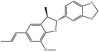5-[(2S)-2,3-ジヒドロ-7-メトキシ-3β-メチル-5-[(E)-1-プロペニル]ベンゾフラン-2-イル]-1,3-ベンゾジオキソール 化学構造式
