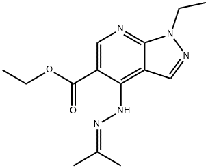 1-エチル-4-(2-イソプロピリデンヒドラジノ)-1H-ピラゾロ[3,4-b]ピリジン-5-カルボン酸エチル 化学構造式