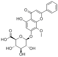 2-フェニル-5-ヒドロキシ-7-(β-D-グルコピラヌロノシルオキシ)-8-メトキシ-4H-1-ベンゾピラン-4-オン 化学構造式