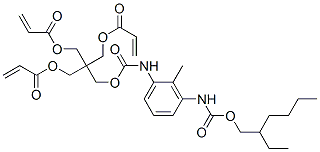 二プロペン酸2-[[[[[3-[[[(2-エチルヘキシル)オキシ]カルボニル]アミノ]メチルフェニル]アミノ]カルボニル]オキシ]メチル]-2-[[(1-オキソ-2-プロペニル)オキシ]メチル]-1,3-プロパンジイル 化学構造式