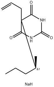 (+)-5-アリル-5-[(R)-1-メチルブチル]-2-ソジオオキシ-4,6(1H,5H)-ピリミジンジオン 化学構造式