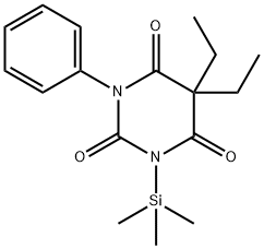 5,5-ジエチル-1-フェニル-3-(トリメチルシリル)-2,4,6(1H,3H,5H)-ピリミジントリオン 化学構造式
