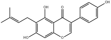 3-(4-ヒドロキシフェニル)-5,7-ジヒドロキシ-6-(3-メチル-2-ブテニル)-4H-1-ベンゾピラン-4-オン 化学構造式